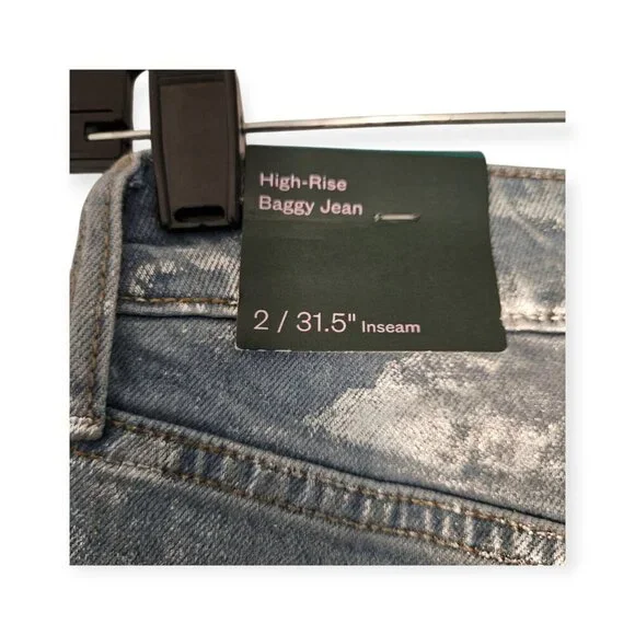 Wild Fable Metallic Brushed High Rise baggy Jean Size 2 NWT - Picture 3 of 5